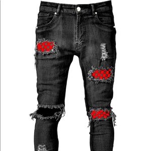 Guys Plaid Ripped Jeans